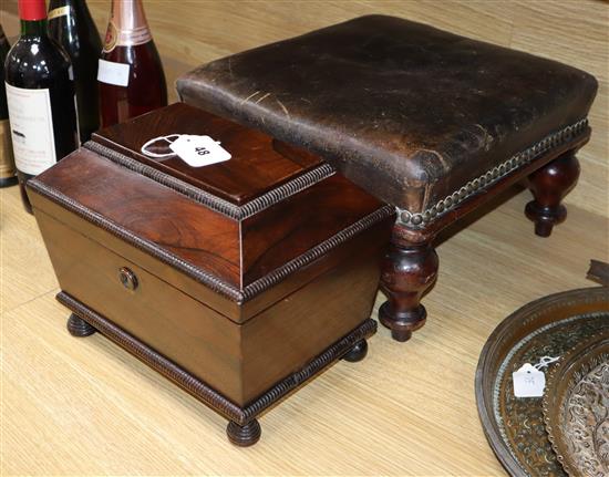 A tea caddy and a leather covered stool